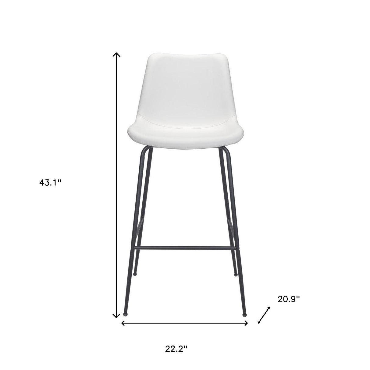 31" White And Black Steel Low Back Bar Height Bar Chair