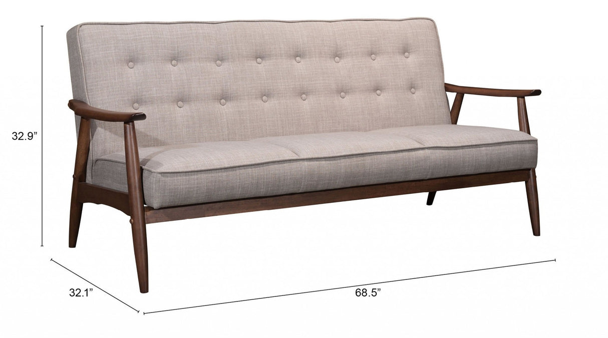 69" Beige Polyester Sofa With Brown Legs