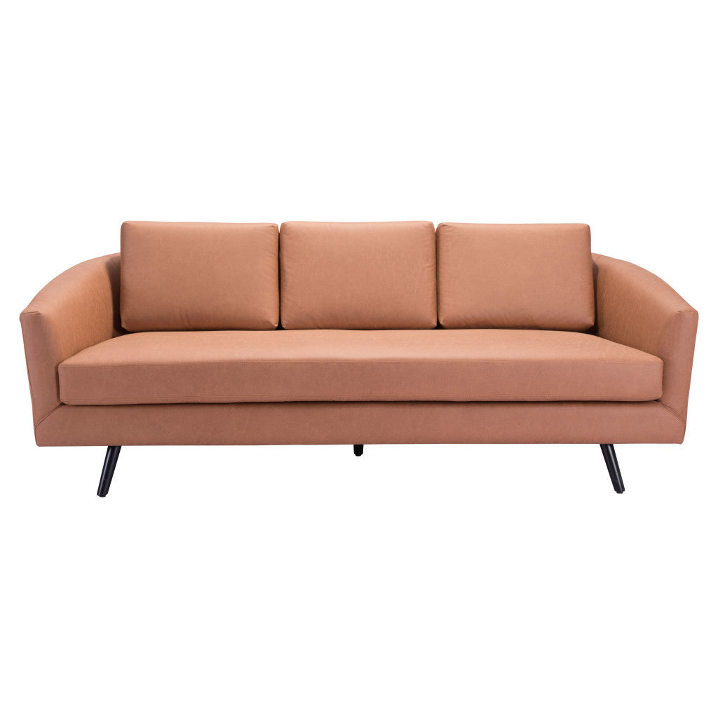 79" Brown Faux Leather Sofa With Black Legs