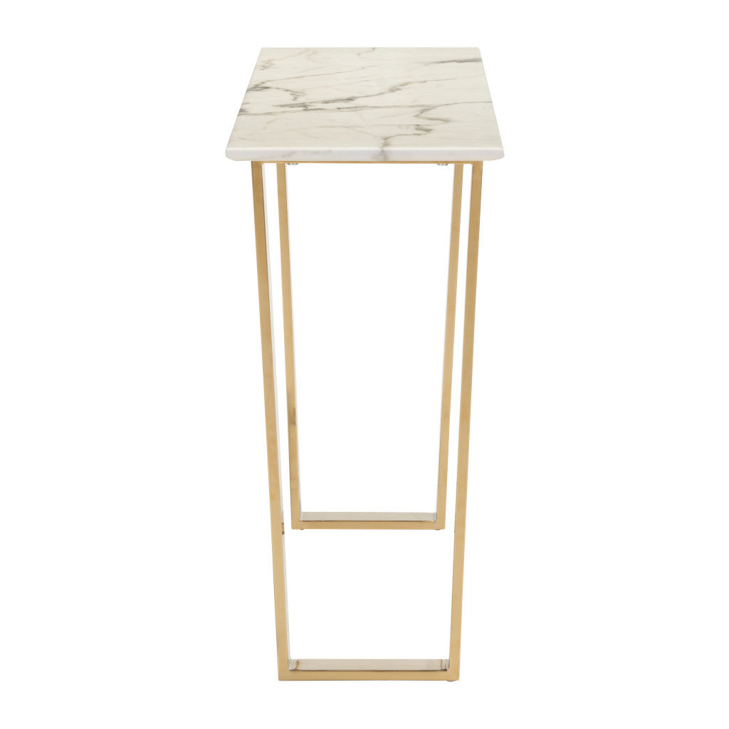 47" White and Gold Faux Marble Sled Console Table