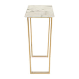 47" White and Gold Faux Marble Sled Console Table