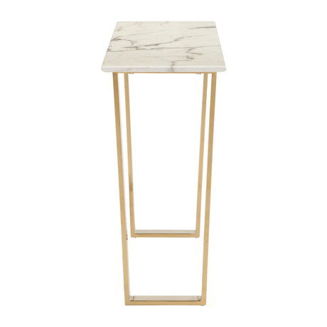 47" White and Gold Faux Marble Sled Console Table