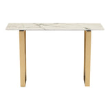 47" White and Gold Faux Marble Sled Console Table