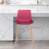 26" Red And Copper Velvet And Steel Low Back Counter Height Bar Chair