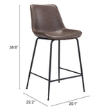 26" Brown and Black Steel Low Back Counter Height Bar Chair