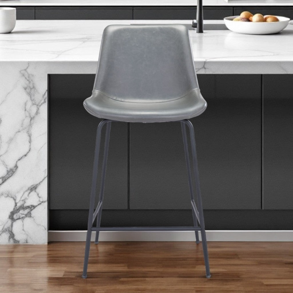 26" Gray And Black Steel Low Back Counter Height Bar Chair