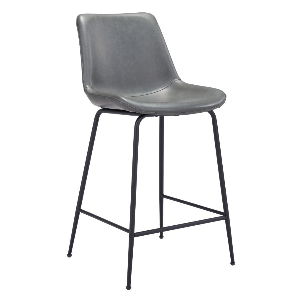 26" Gray And Black Steel Low Back Counter Height Bar Chair