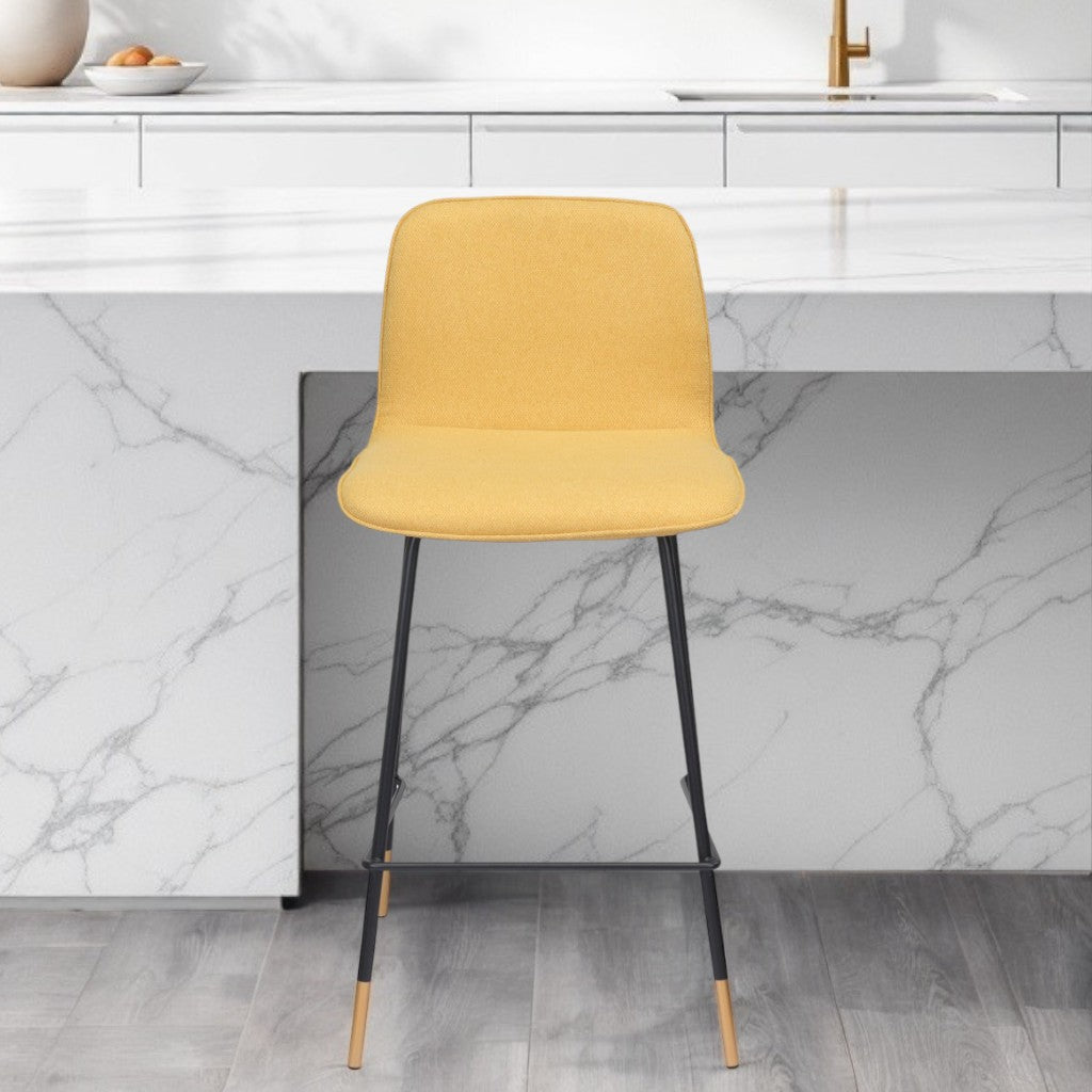 27" Yellow And Black Steel Low Back Counter Height Bar Chair