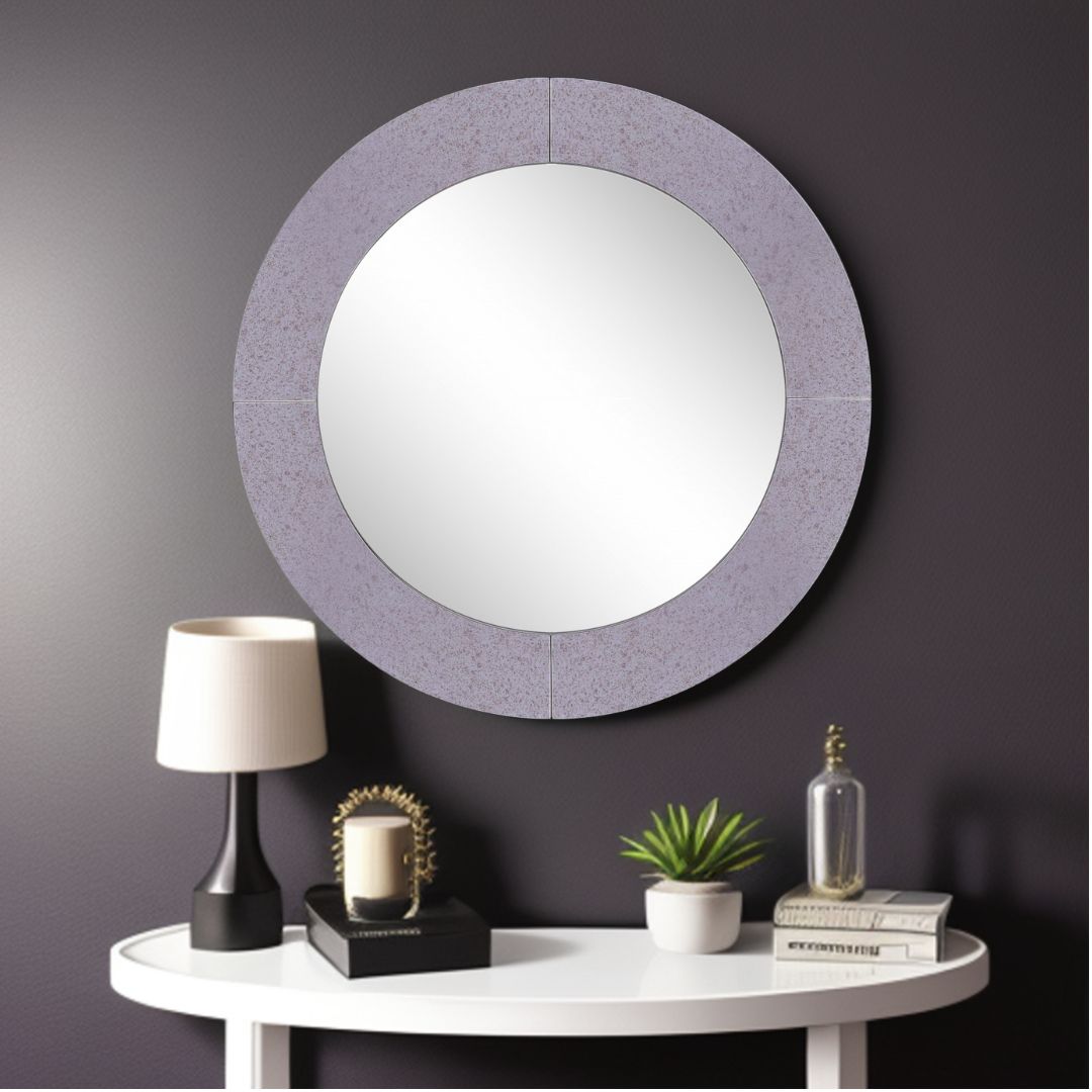 30" Gray Round Glass Framed Accent Mirror