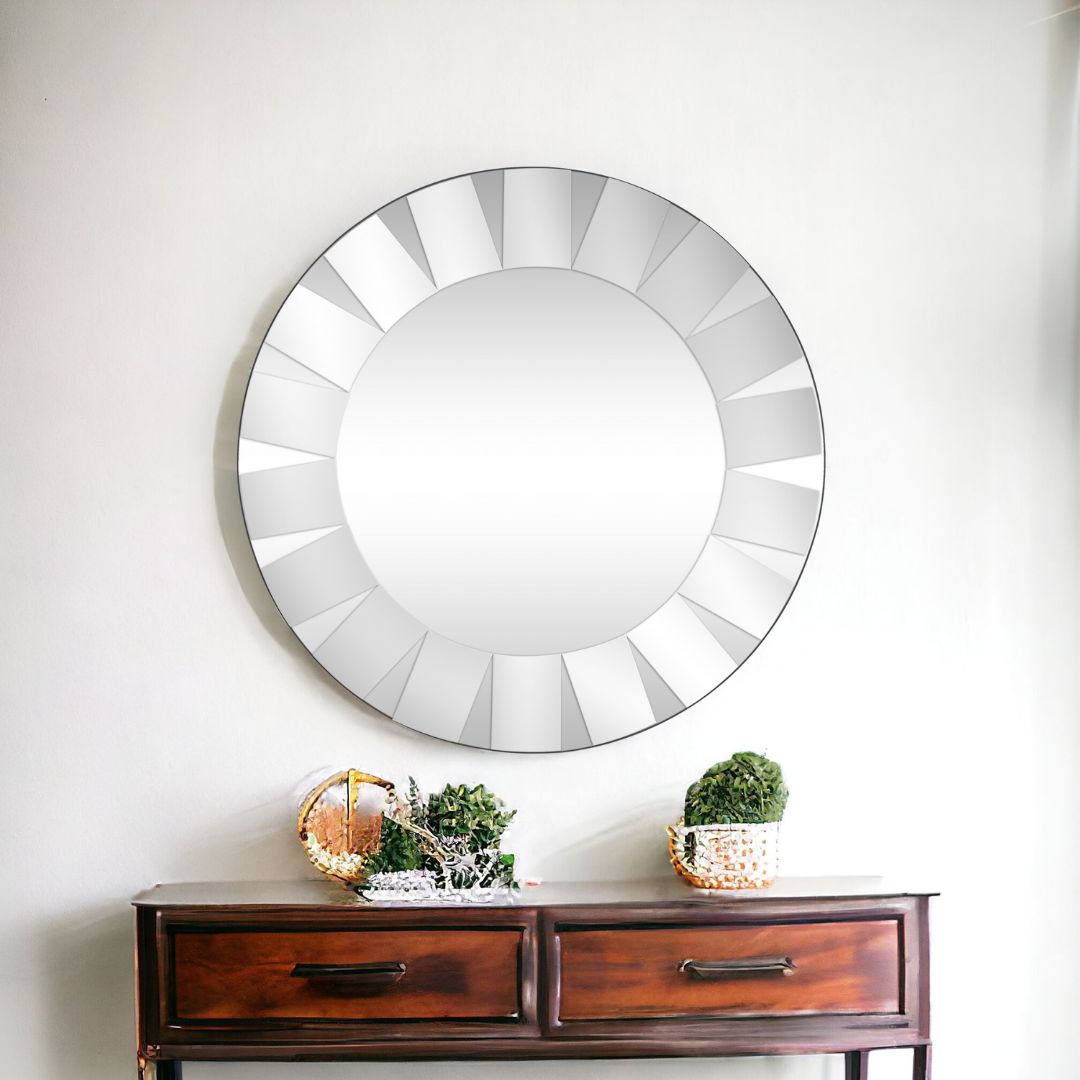 30" Clear Round Glass Framed Accent Mirror