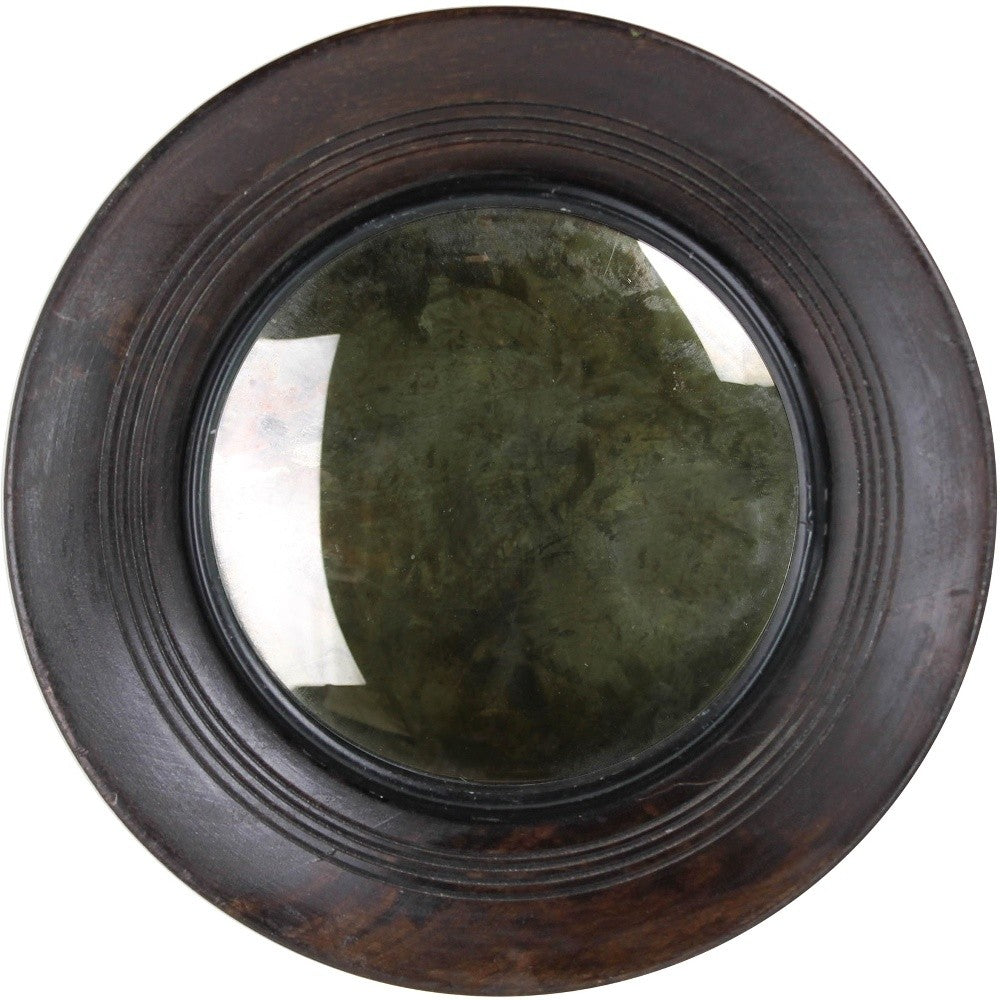 Petite Dark Brown Wooden Convex Mirror