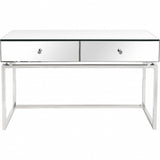 47" Silver Mirrored Glass Frame Console Table And Drawers