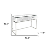 47" Silver Mirrored Glass Frame Console Table And Drawers