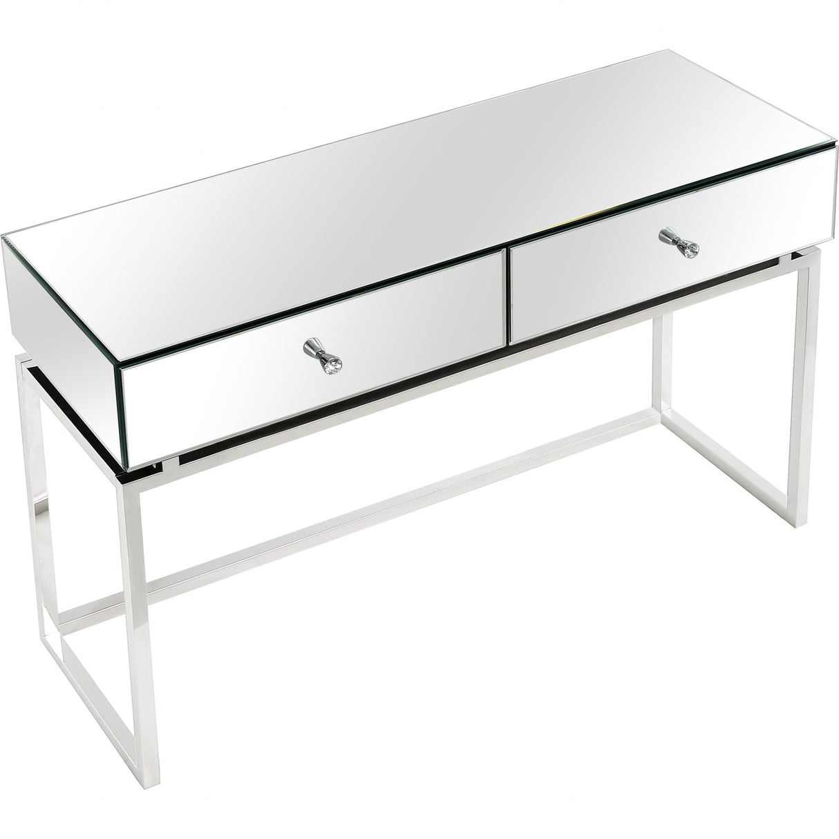 47" Silver Mirrored Glass Frame Console Table And Drawers