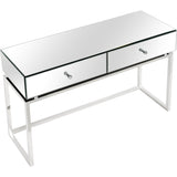 47" Silver Mirrored Glass Frame Console Table And Drawers