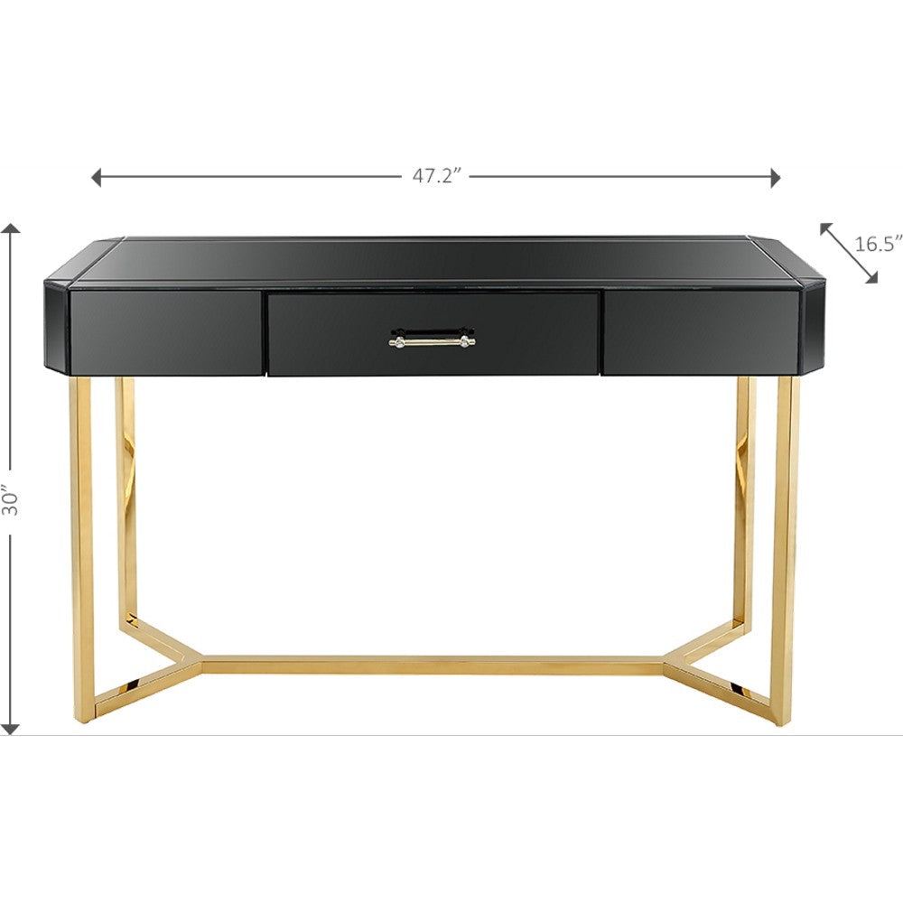 47" Black Mirrored Glass Console Table