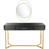 47" Black and Gold Mirrored Glass Frame Console Table And Drawers