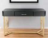 47" Black and Gold Mirrored Glass Frame Console Table And Drawers