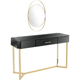 47" Black and Gold Mirrored Glass Frame Console Table And Drawers