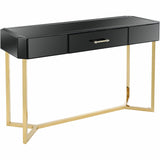 47" Black and Gold Mirrored Glass Frame Console Table And Drawers