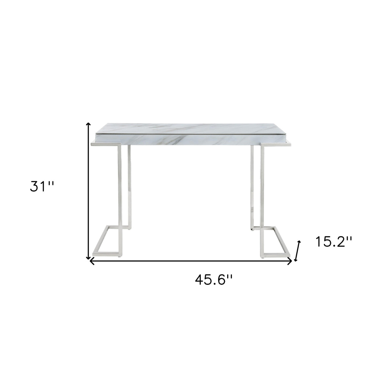 46" White and Silver Genuine Marble Sled Console Table