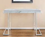 46" White and Silver Genuine Marble Sled Console Table