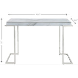 46" White and Silver Genuine Marble Sled Console Table