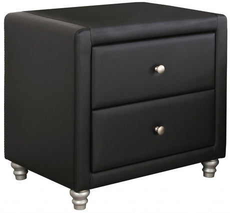 Black Upholstered 2 Drawer Nightstand