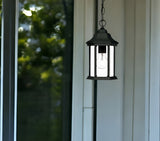 12" Narrow Matte Black Glass Lantern Hanging Light