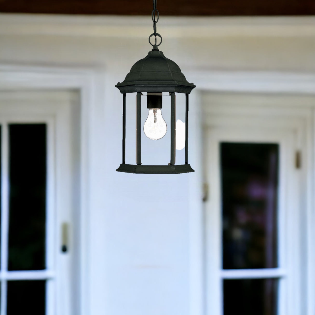 Matte Black Glass Lantern Hanging Light