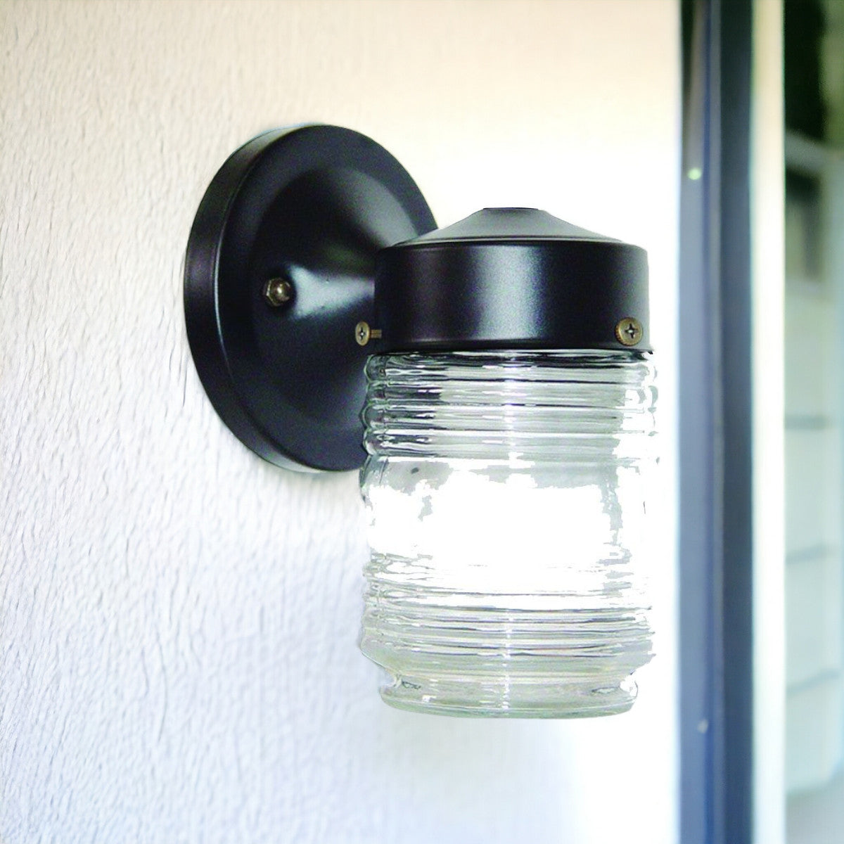 Black Standard Jelly Jar One Light Outdoor Wall Light