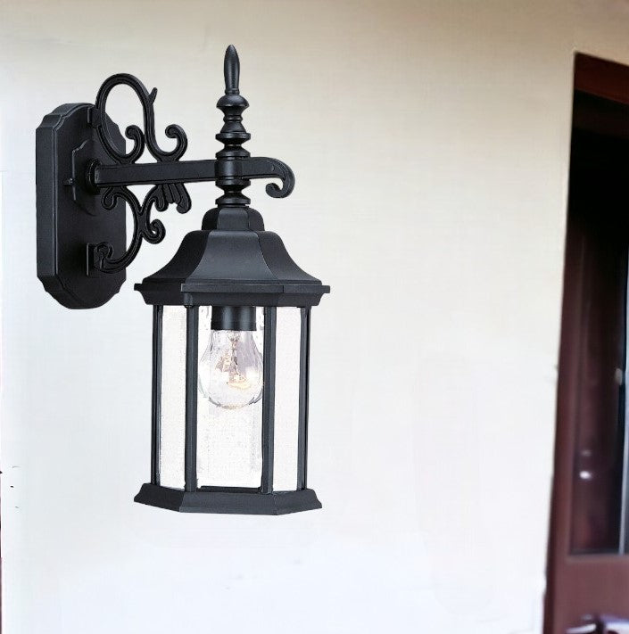 Petite Matte Black Domed Hanging Glass Lantern Wall Light