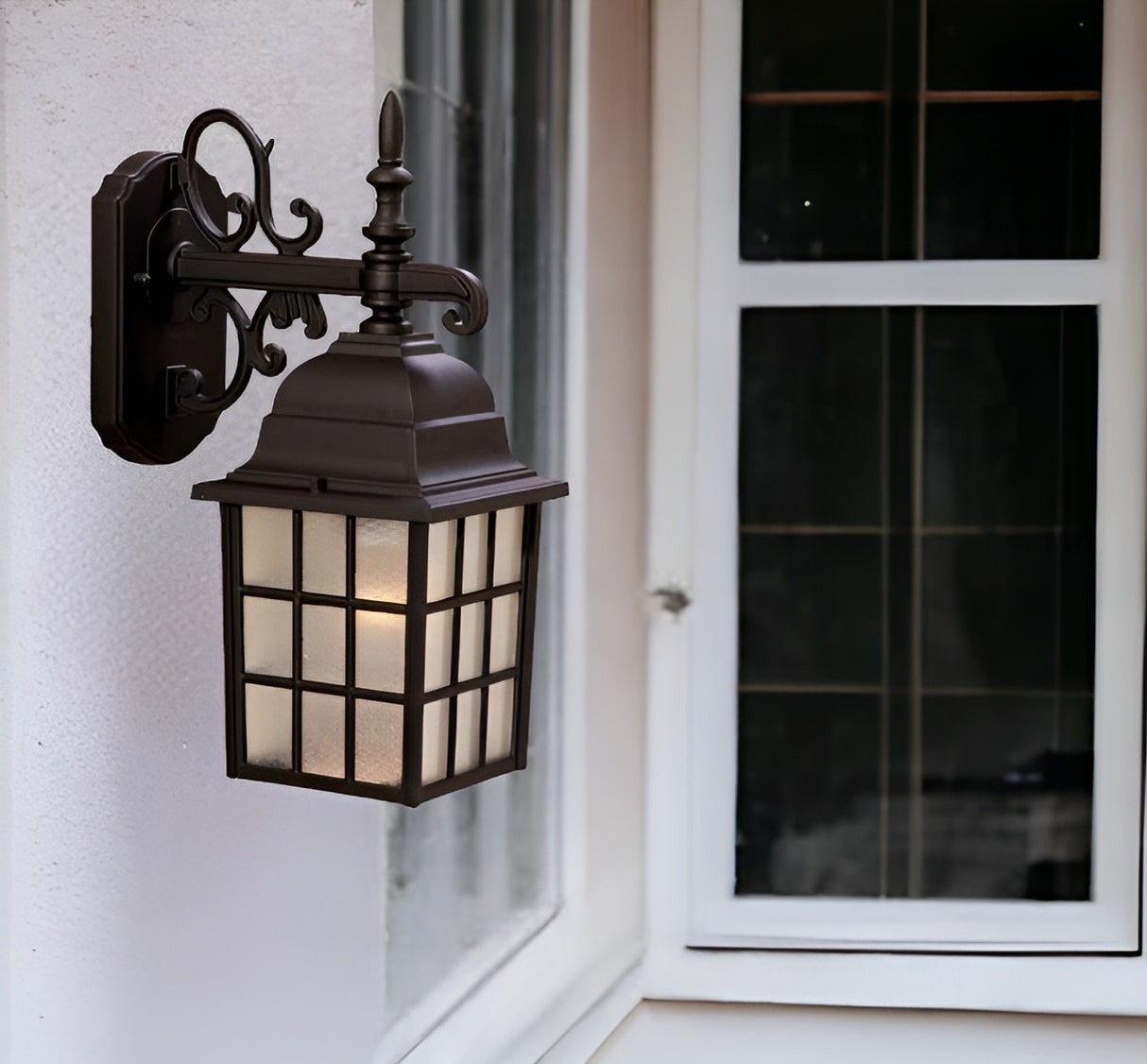 Dark Brown Window Pane Lantern Wall Light