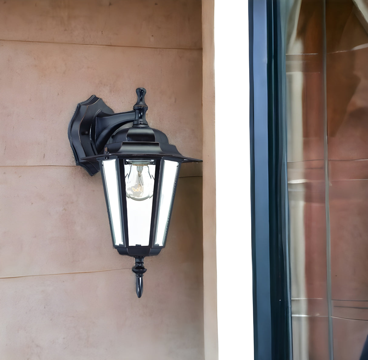 Antique Bronze Glass Hanging Lantern Wall Light