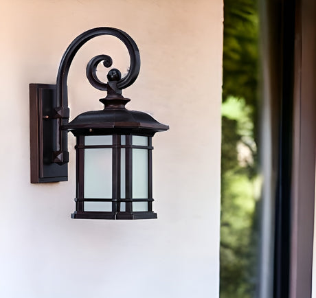 Antique Bronze Frosted Linen Glass Lantern Wall Light