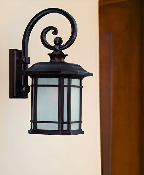 XL Antique Bronze Frosted Linen Glass Lantern Wall Light