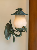 Vintage Black and Gold Bird Detail Lantern Wall Light