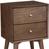 26" Brown Two Drawer Wood Nightstand