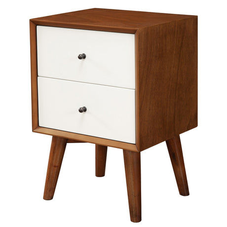 Brown and White Century Modern Wood 2 Drawer Nightstand