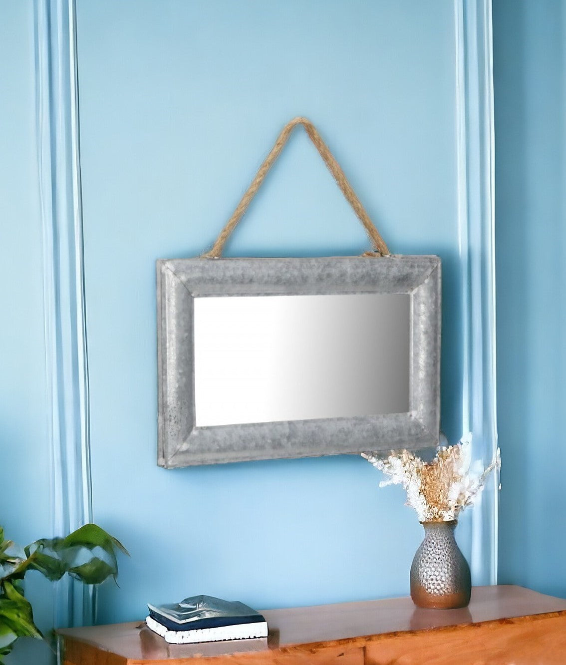 9" x 14" Silver Galvanized Metal Framed Accent Mirror