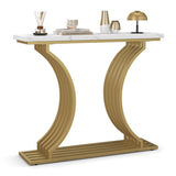 39-Inch Gold Entryway Table Modern Console Table with Faux Marble Tabletop-Golden