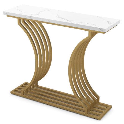 39-Inch Gold Entryway Table Modern Console Table with Faux Marble Tabletop-Golden