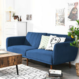 Convertible Futon Sofa Bed Adjustable Couch Sleeper with Wood Legs-Navy