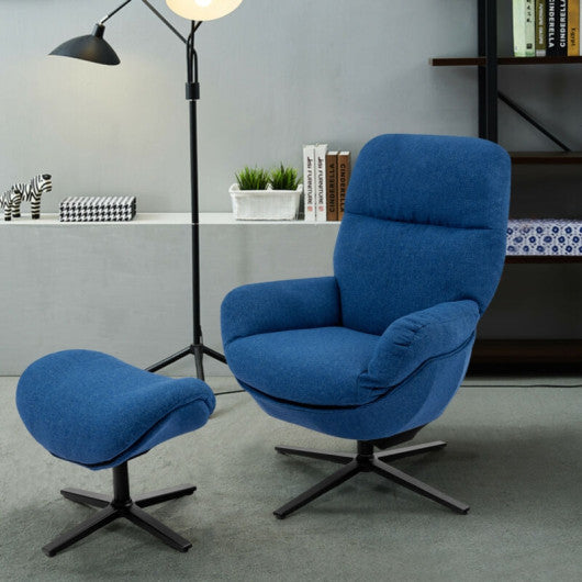 Upholstered Swivel Lounge Chair with Ottoman and Rocking Footstool-Blue