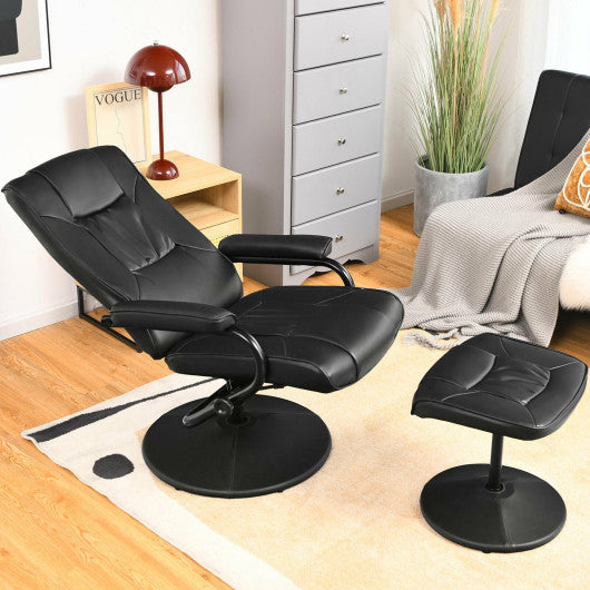 360° PVC Leather Swivel Recliner Chair with Ottoman-Black
