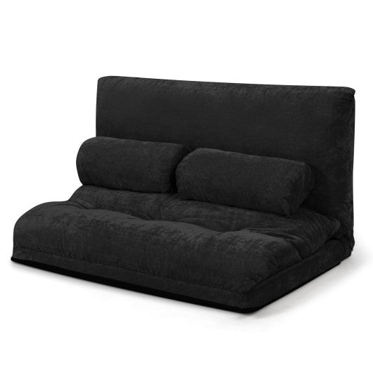 6-Position Adjustable Sleeper Lounge Couch with 2 Pillows-Black