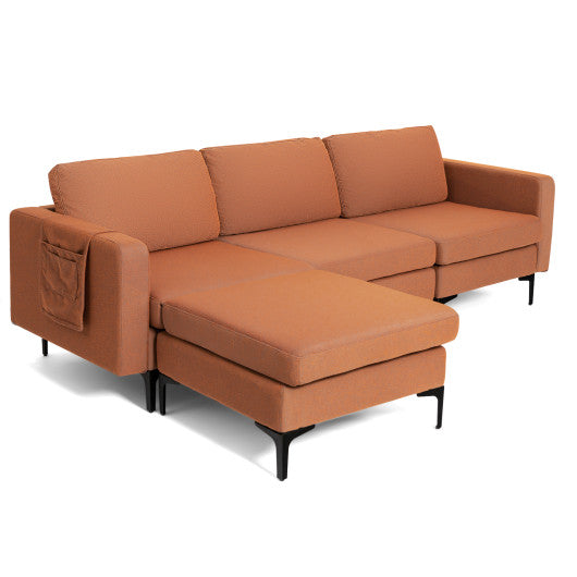 Modular L-shaped Sectional Sofa with Reversible Chaise and 2 USB Ports-Orange