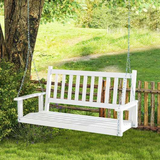 3-Person Wooden Outdoor Porch Swing with 800 lbs Weight Capacity-White