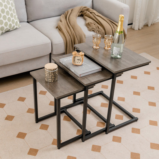 3 Pieces Multifunctional Coffee End Table Set-Oak