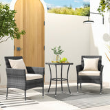 3 Pieces Patio Furniture Set with Cushioned Patio Chairs and Tempered Glass Coffee Table-White
